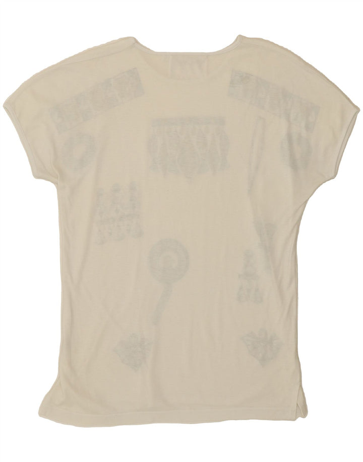 VINTAGE Womens Graphic T-Shirt Top UK 14 Medium White Cotton Vintage Vintage and Second-Hand Vintage from Messina Hembry 