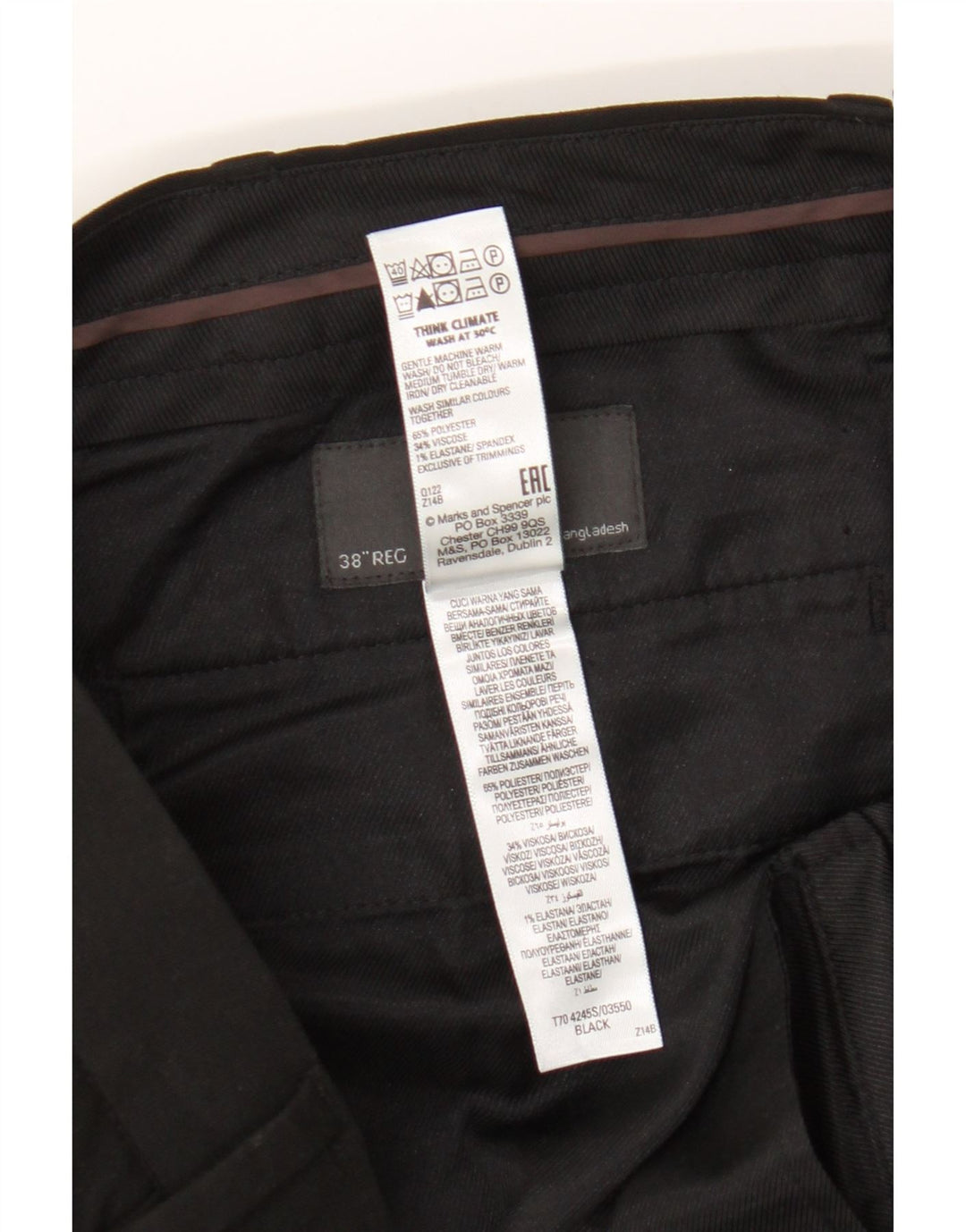Pantaloni chino slim da uomo Marks & Spencer W38 L31 poliestere nero