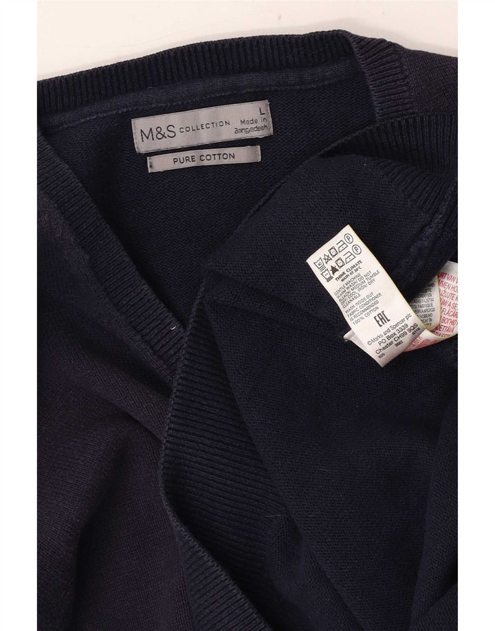 Maglione da uomo con scollo a V Marks & Spencer grande in cotone blu navy