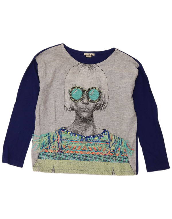 Pinko Top grafico da donna manica lunga UK 14 Large Blu Colourblock acrilico