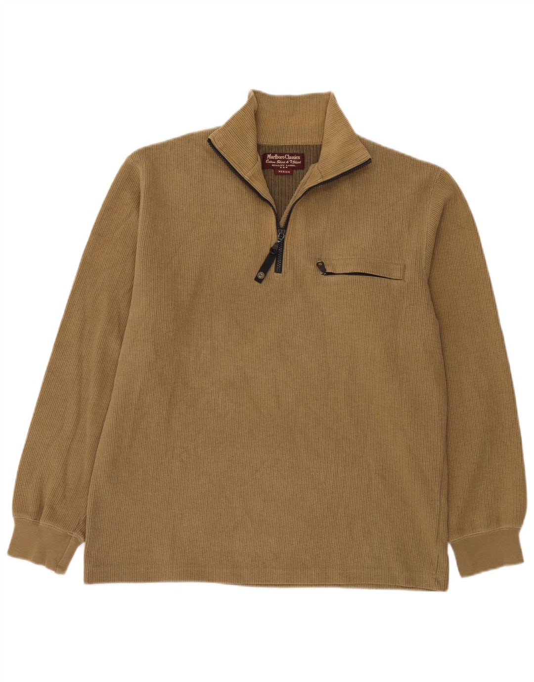 Felpa da uomo con zip e collo Marlboro Classics, in cotone beige medio