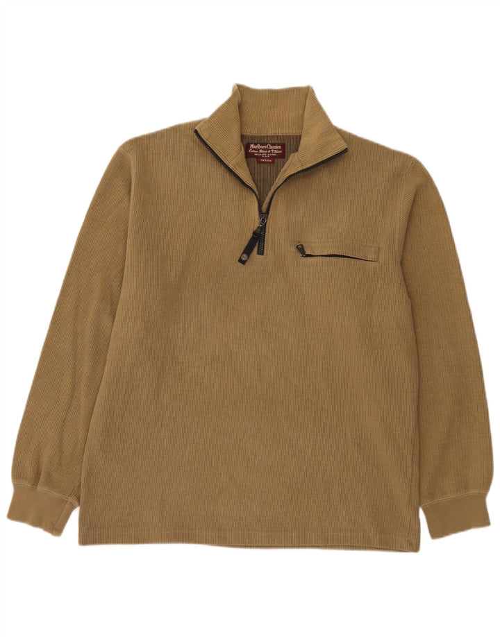 Felpa da uomo con zip e collo Marlboro Classics, in cotone beige medio