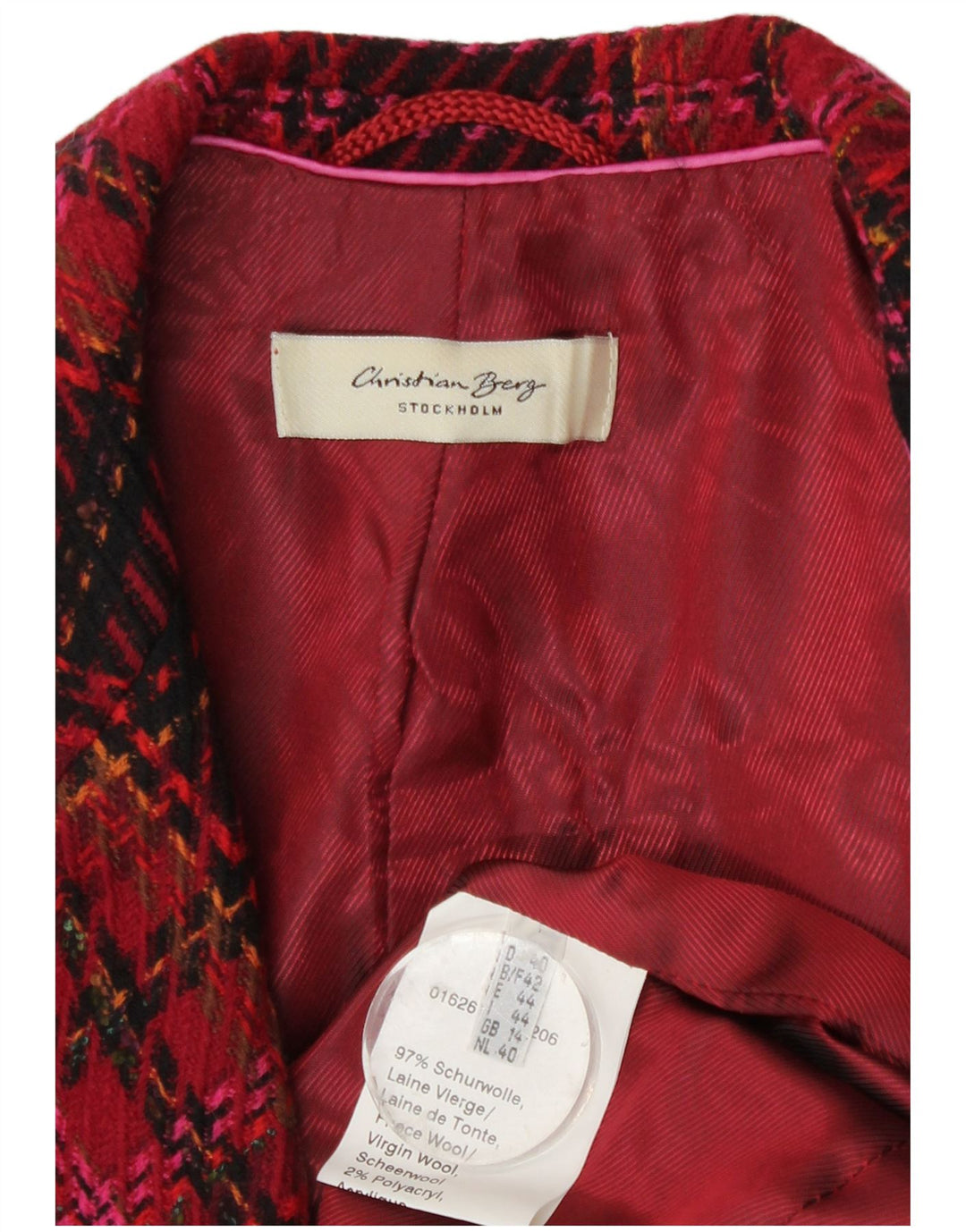 Giacca blazer a 2 bottoni da donna Christian Berg UK 14 plaid rosso medio