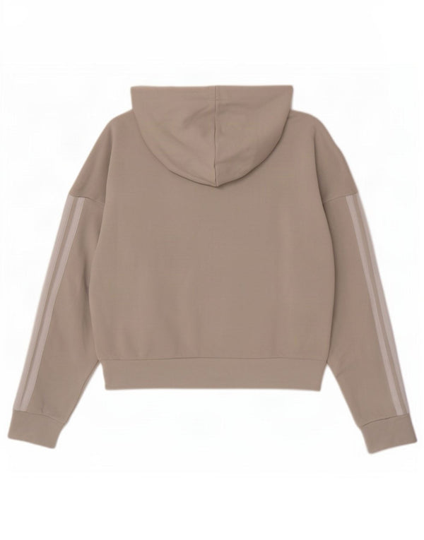 Adidas Womens Oversized Crop Zip Neck Hoodie Jumper UK 8/10 Small Grey