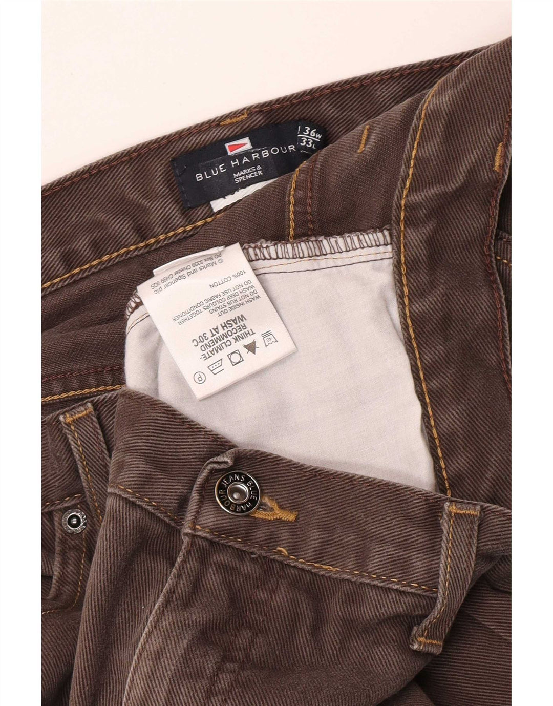 Jeans dritti da uomo Marks & Spencer Blue Harbour W36 L28 cotone marrone