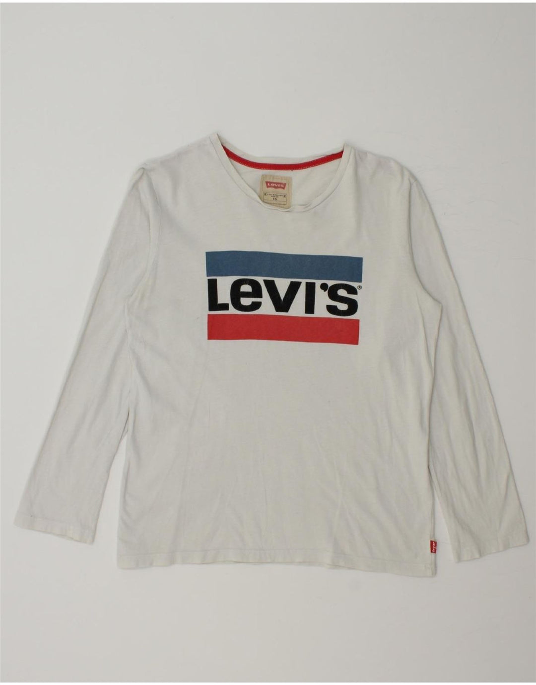 LEVI'S Boys Graphic Top Long Sleeve 15-16 Years White Cotton Vintage Levi's and Second-Hand Levi's from Messina Hembry 