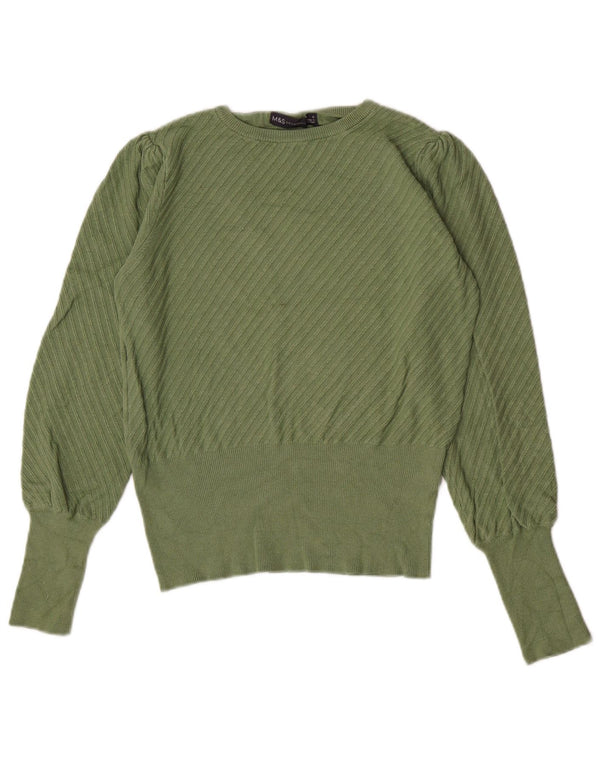Maglione maglione girocollo da donna Marks & Spencer UK 8 piccolo viscosa verde