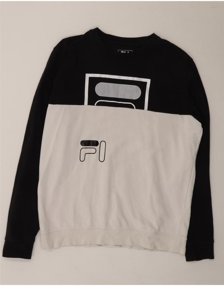 FILA Mens Graphic Sweatshirt Jumper Large Black Colourblock Vintage Fila and Second-Hand Fila from Messina Hembry 