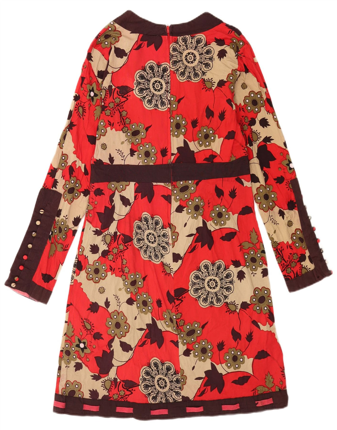 Abito basic a maniche lunghe da donna vintage UK 12 Cotone floreale rosso medio