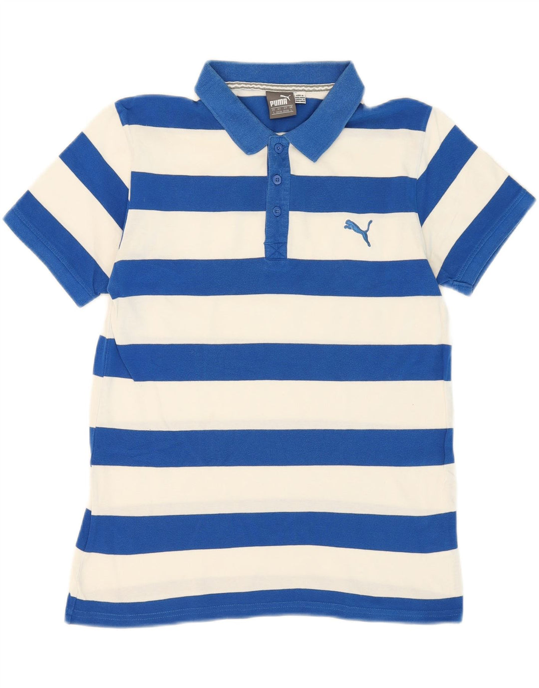 PUMA Mens Polo Shirt Large Blue Striped Cotton Vintage Puma and Second-Hand Puma from Messina Hembry 