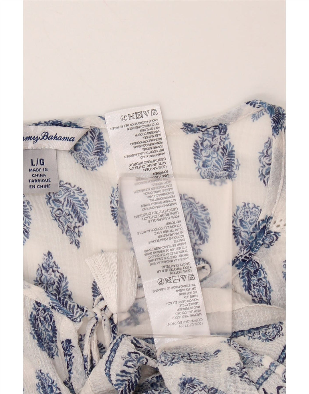 TOMMY BAHAMA Camicetta da donna con maniche a 3/4 Top UK 16 Grande cotone Paisley bianco