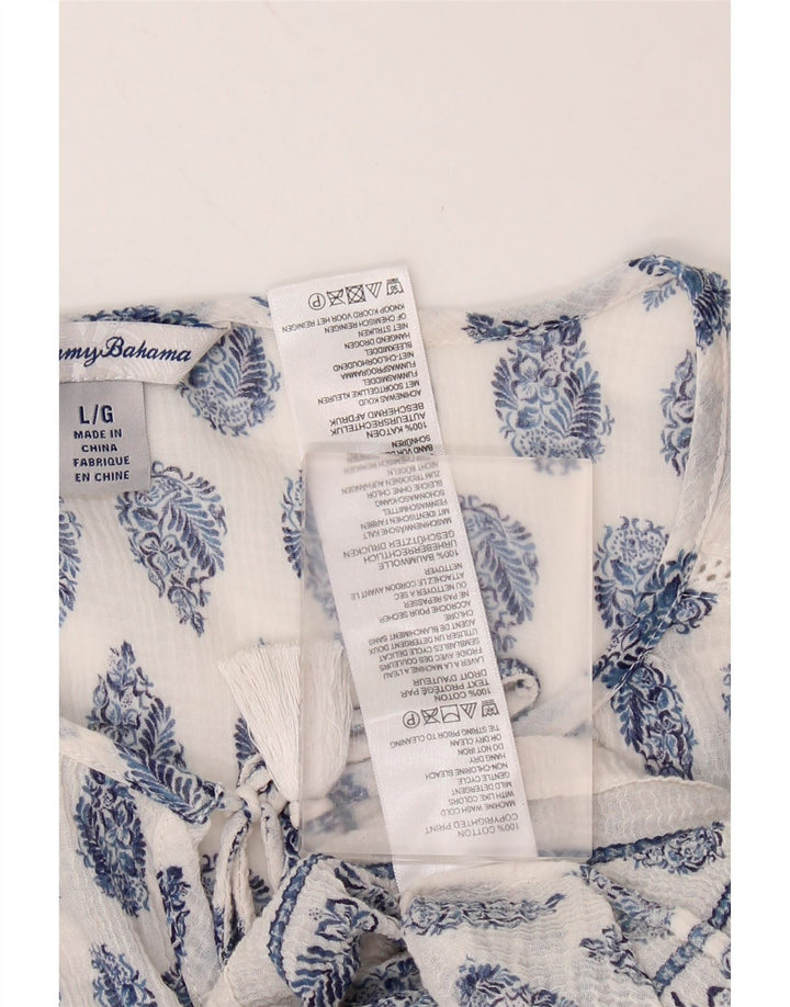 TOMMY BAHAMA Camicetta da donna con maniche a 3/4 Top UK 16 Grande cotone Paisley bianco