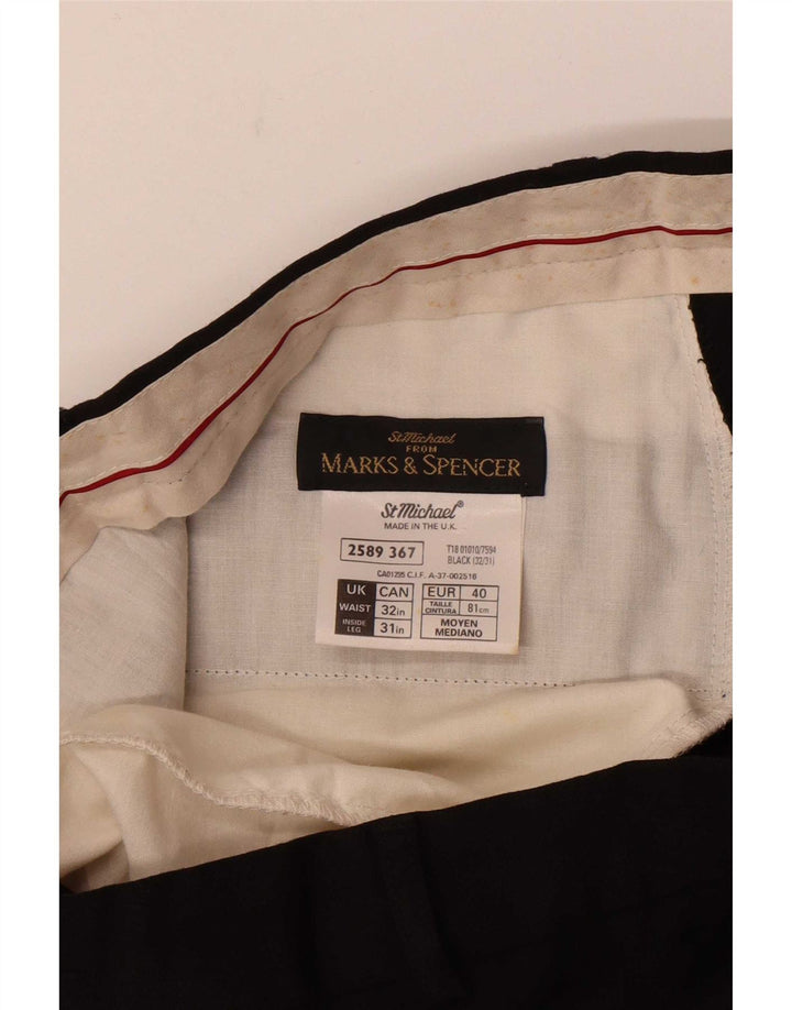 Pantaloni da abito dritti Marks & Spencer da uomo St. Michael W32 L28 in lana nera