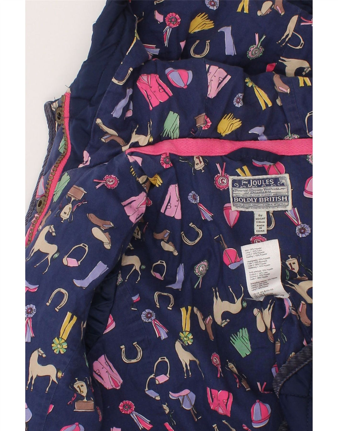 Giacca trapuntata con cappuccio per ragazze Joules 5-6 anni in poliestere blu navy