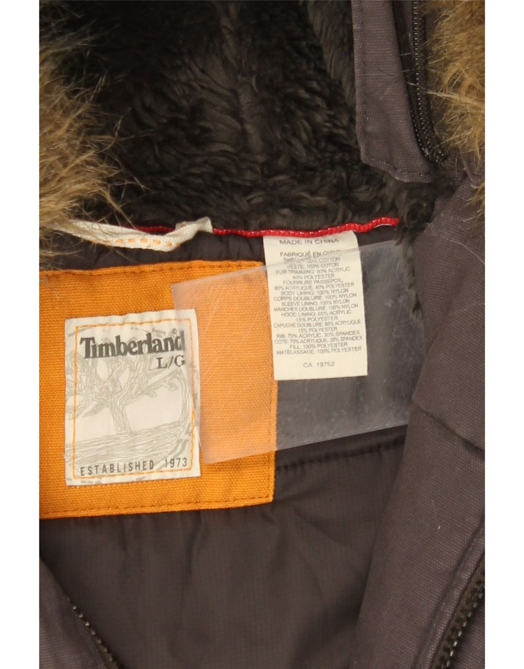 Giacca parka con cappuccio da uomo TIMBERLAND UK 40 grande cotone grigio
