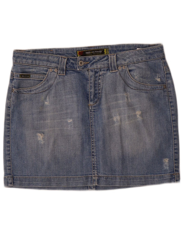 Mini gonna di jeans vintage invecchiata da donna W31 in cotone blu medio
