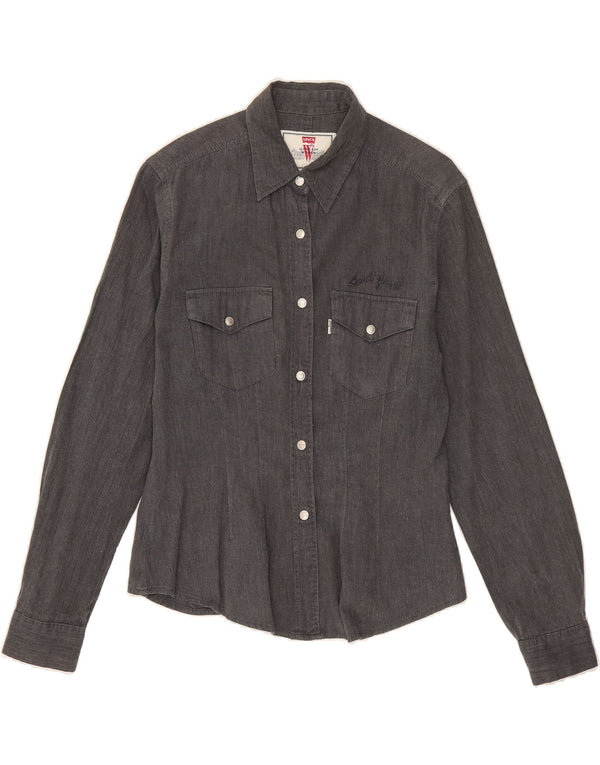 LEVI'S Womens Denim Shirt UK 12 Medium Grey Cotton