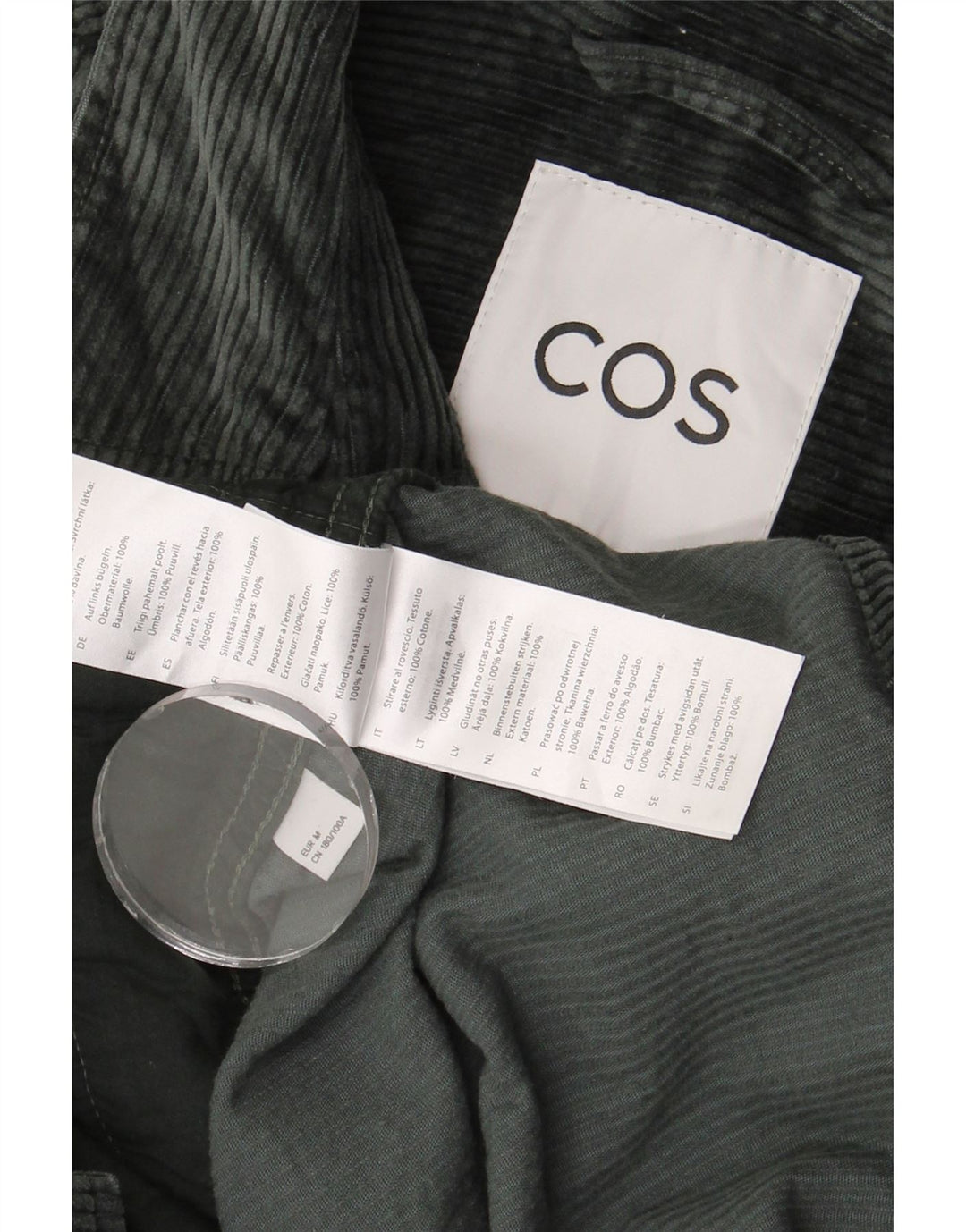 Camicia da uomo in velluto a coste COS, cotone verde medio