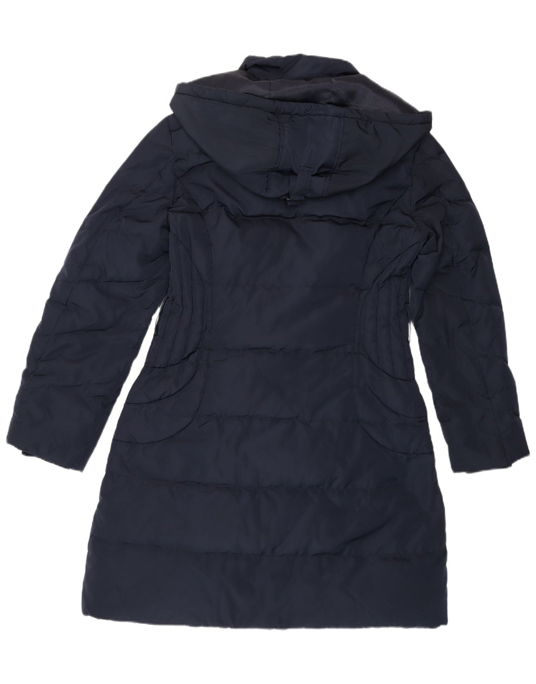 MONSOON Cappotto imbottito con cappuccio da donna UK 14 Medio poliestere blu navy