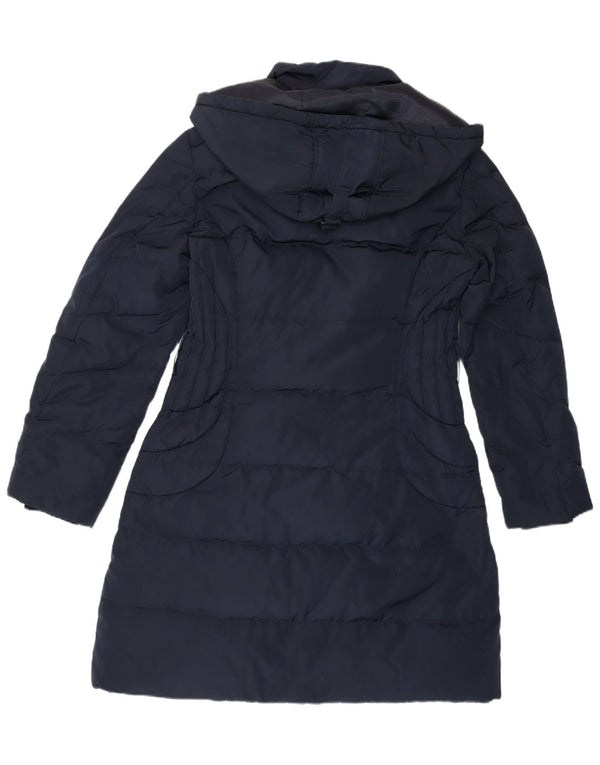 MONSOON Cappotto imbottito con cappuccio da donna UK 14 Medio poliestere blu navy