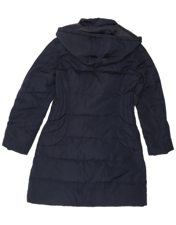 MONSOON Cappotto imbottito con cappuccio da donna UK 14 Medio poliestere blu navy