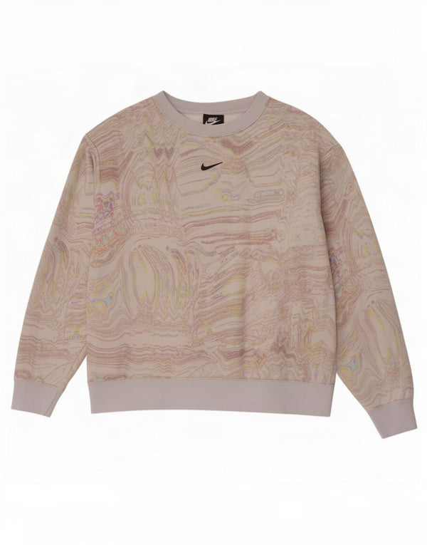 Felpa da donna con motivo astratto Nike, maglione, taglia UK 16, grande, bianco sporco