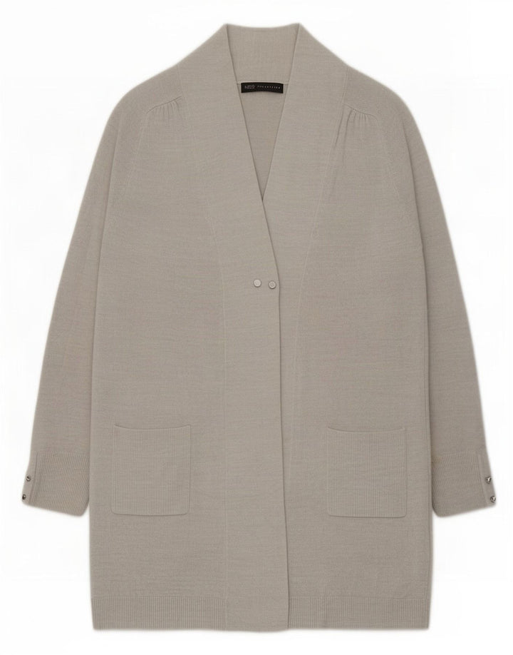 Maglione cardigan lungo da donna Marks & Spencer UK 10 piccolo acrilico argento