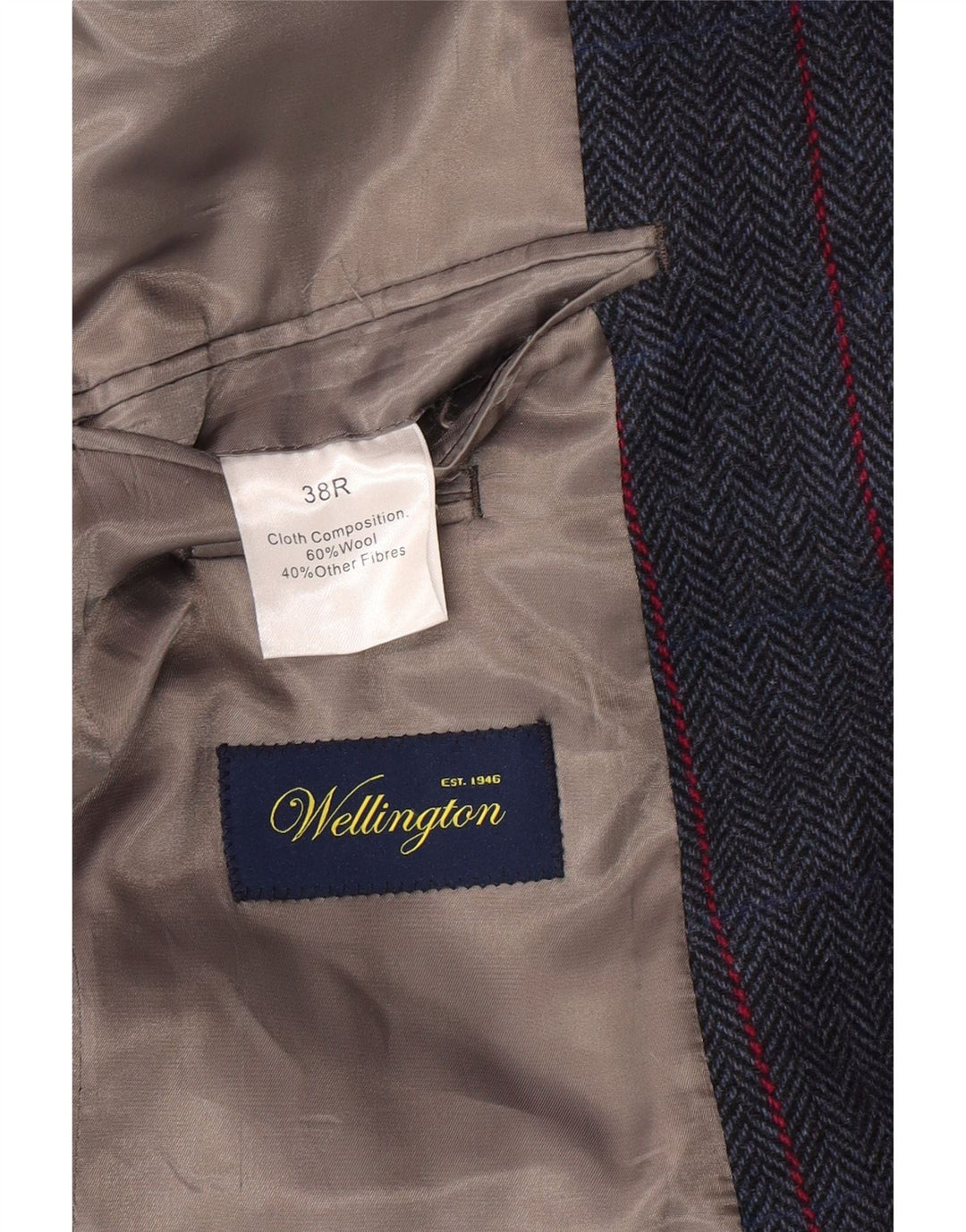WELLINGTON Mens 2 Button Blazer Jacket UK 38 Medium Grey Herringbone Wool
