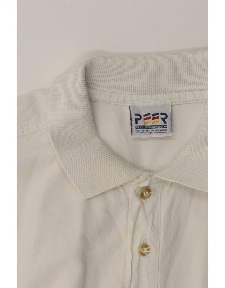 VINTAGE Mens Polo Shirt Medium White Cotton