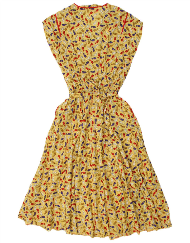 Abito lungo da donna vintage con motivo astratto IT 46 grande giallo