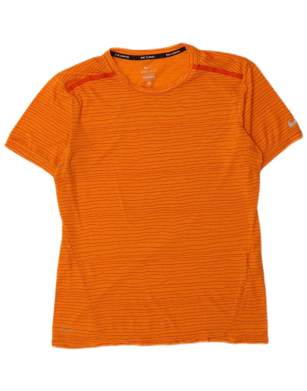 T-shirt Nike da uomo Dri Fit, top in poliestere gessato arancione medio