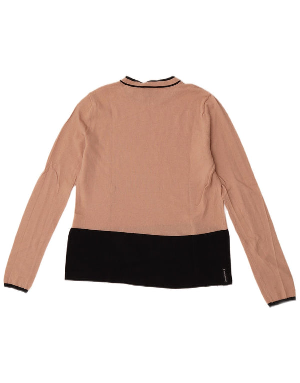 Armani Jeans Donna Maglione Girocollo Maglione UK 12 Colorblock Beige Medio