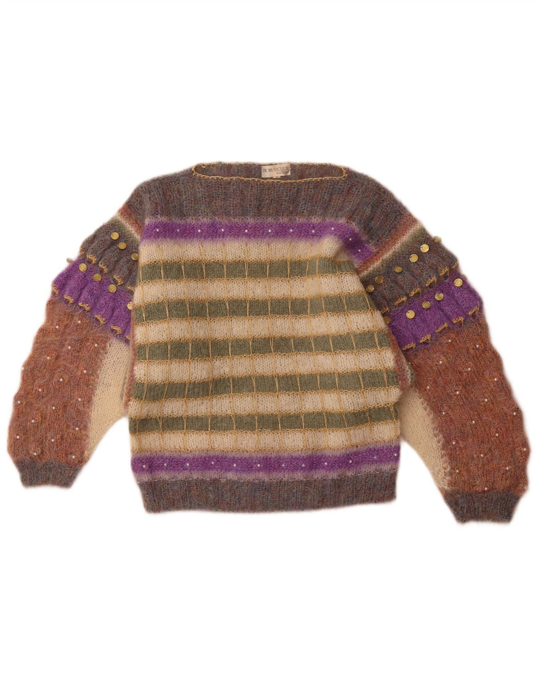 FIONA MACLEOD Maglione da donna con scollo a barca UK 14 medio multicolore