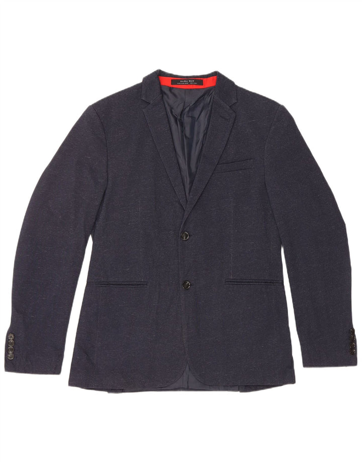 ZARA Mens 2 Button Blazer Jacket EU 52 Large Navy Blue Cotton