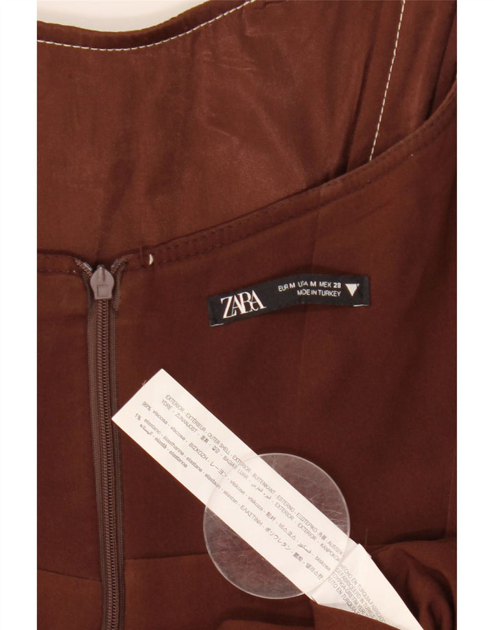 Abito senza spalline da donna Zara UK 12 Viscosa marrone medio