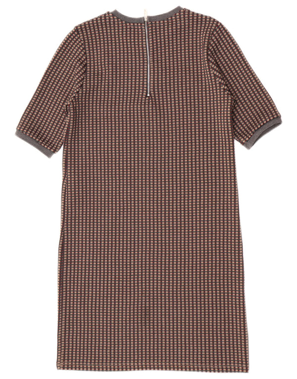 Abito maglione a maniche corte da donna Zara UK 10 Piccolo poliestere a quadri marrone