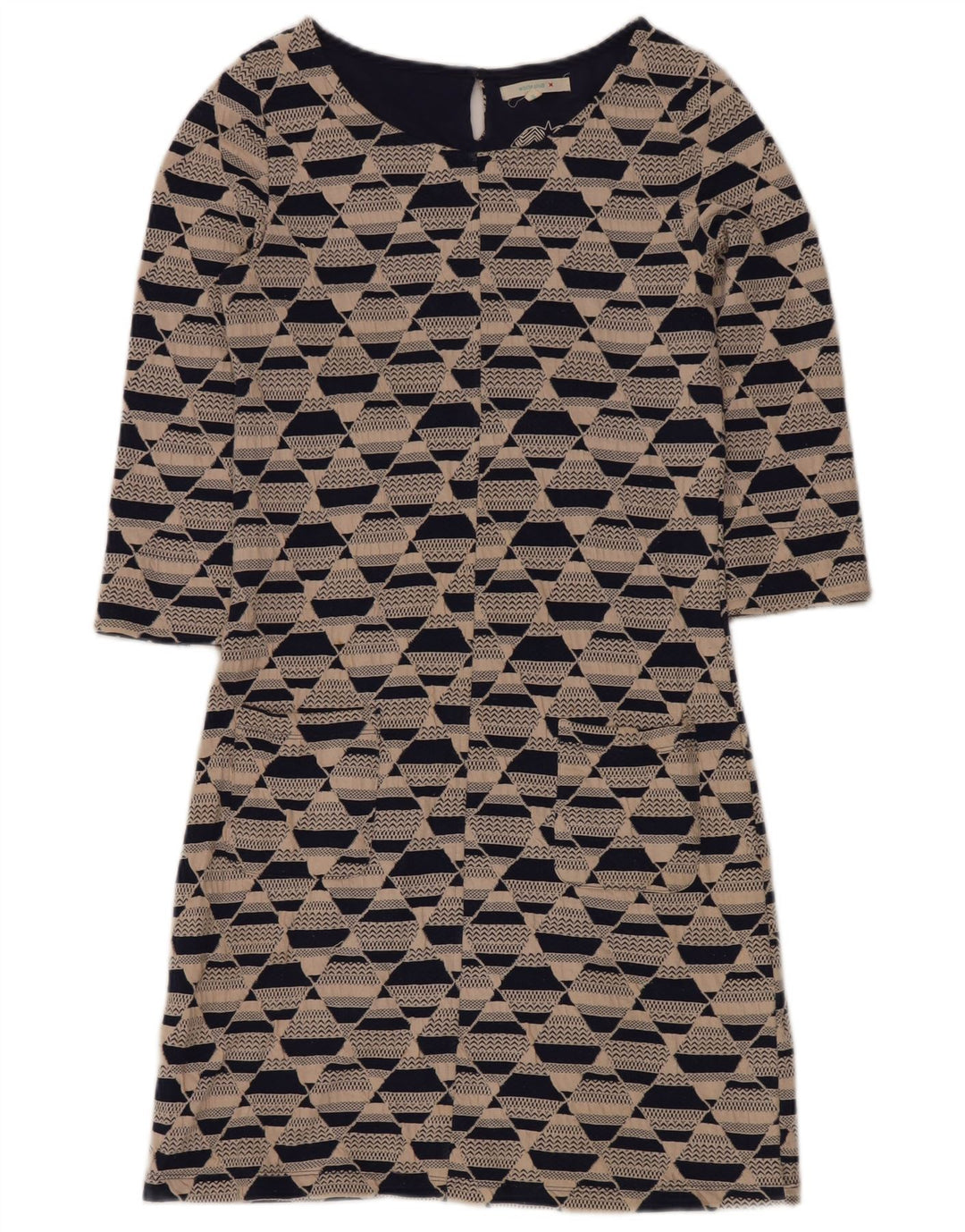 WHITE STUFF Abito a trapezio da donna con maniche a 3/4 UK 8 Piccolo beige geometrico