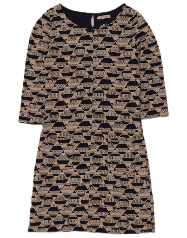 WHITE STUFF Abito a trapezio da donna con maniche a 3/4 UK 8 Piccolo beige geometrico