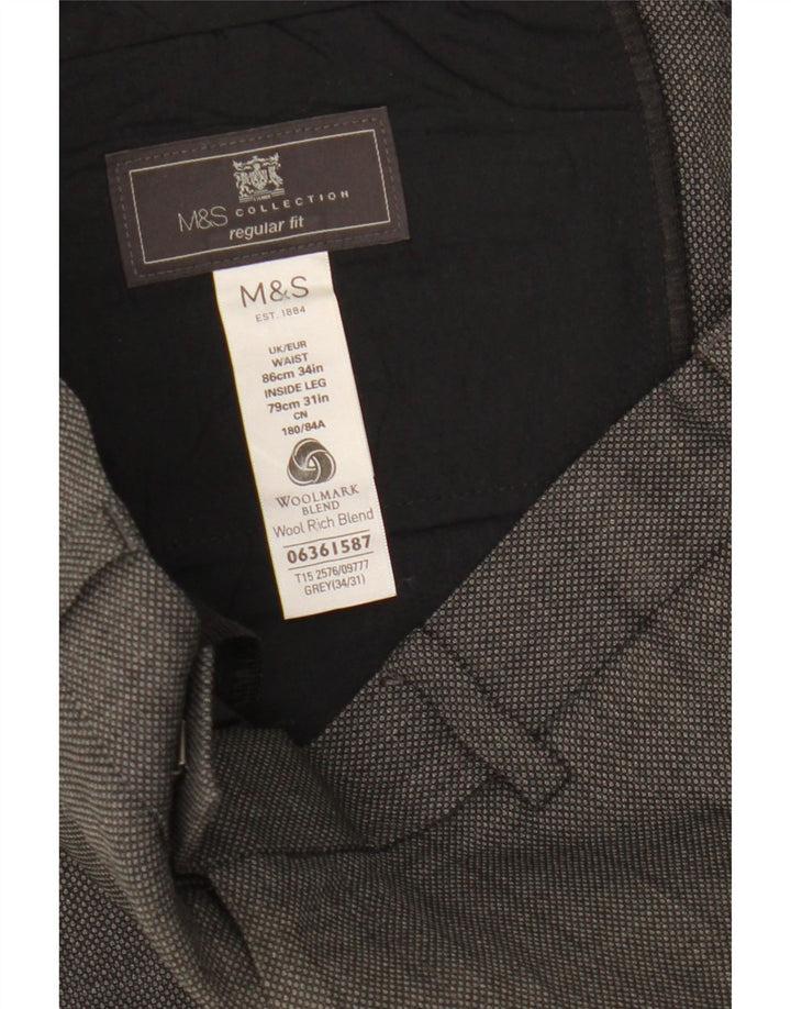 Pantaloni da abito vestibilità regolare da uomo Marks & Spencer W34 L31 lana grigia