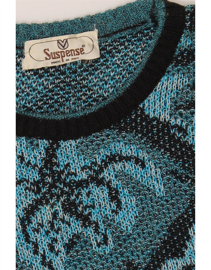 SUSPENCE Womens Crew Neck Jumper Sweater UK 14 Large Blue Argyle/Diamond Vintage Suspence and Second-Hand Suspence from Messina Hembry 