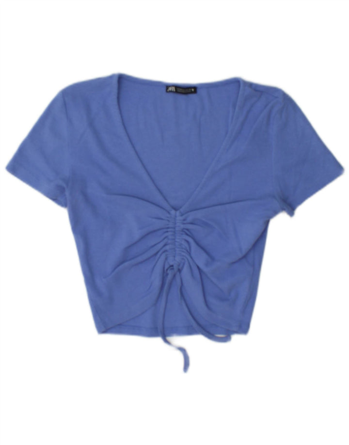 Top corto da donna Zara UK 12 cotone blu medio