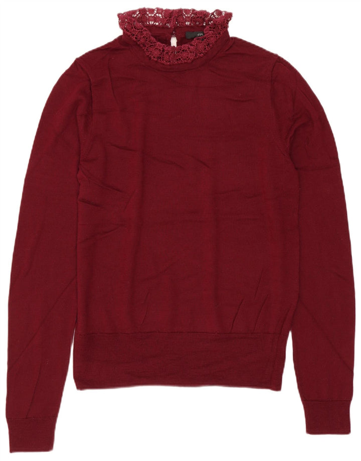 J. CREW Maglione maglione da donna con collo alto UK 10 Piccolo Borgogna