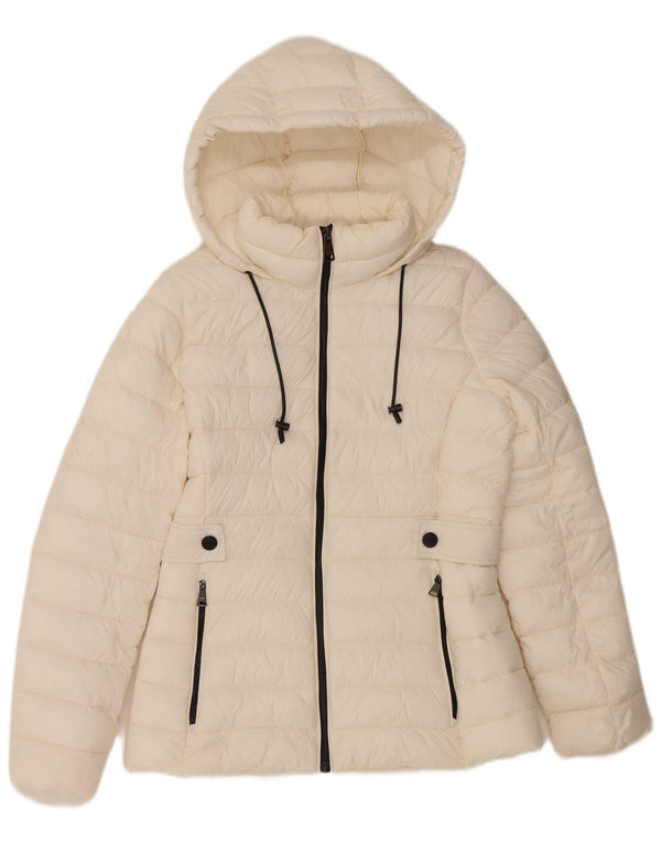 Giacca imbottita con cappuccio vestibilità ampia da donna DKNY UK 6 XS nylon bianco sporco