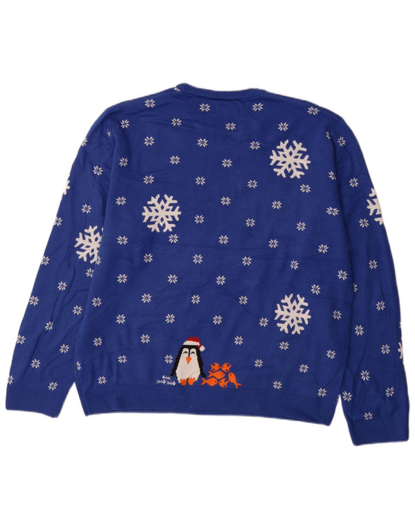 Maglione maglione girocollo da uomo Marks & Spencer XL blu acrilico Fair Isle