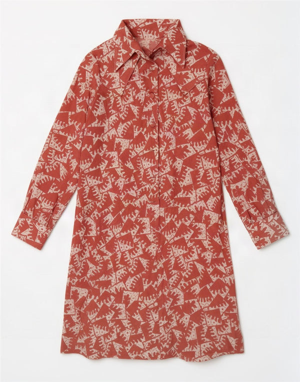Vintage Womens Long Sleeve A-Line Dress UK 8 Small Red Geometric