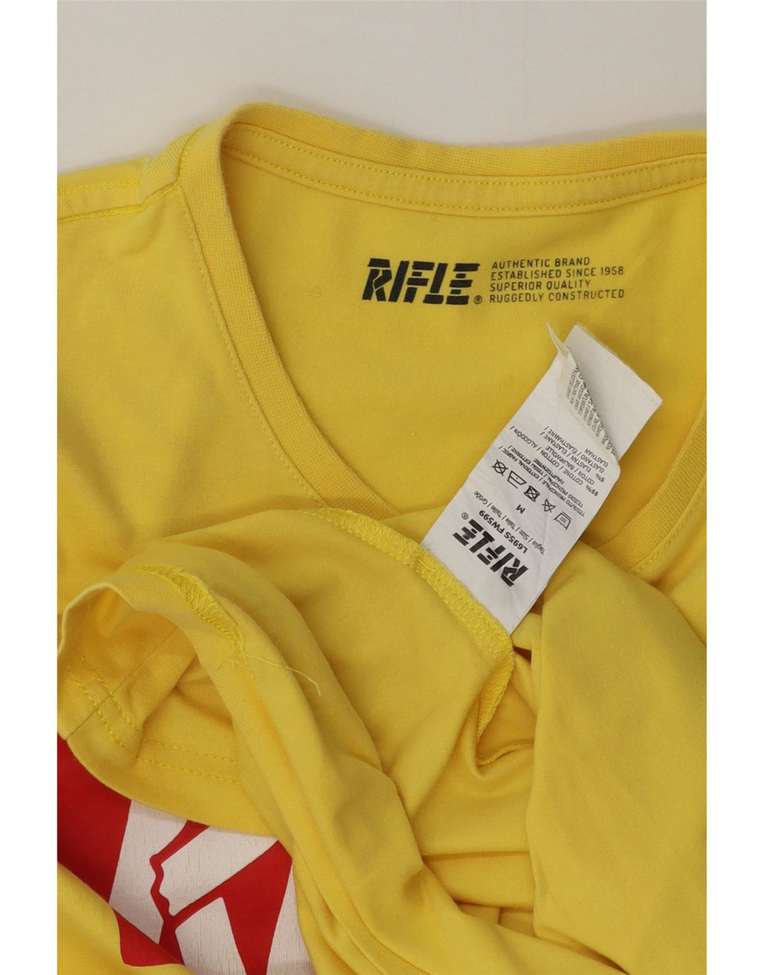 T-shirt grafica da uomo Rifle Top in cotone giallo medio