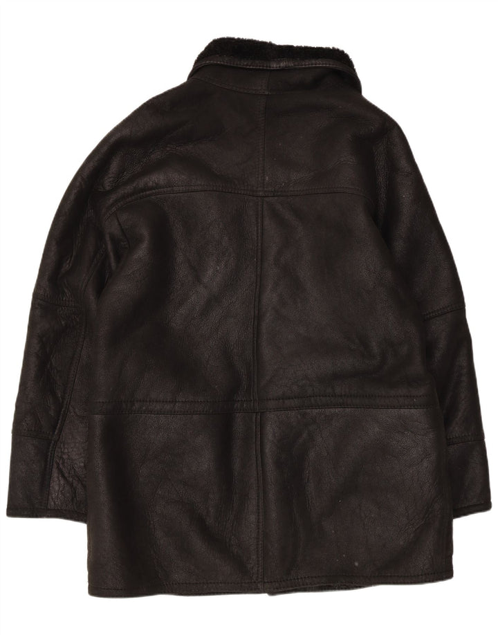 Giubbotto shearling vintage da uomo IT 50 grande in pelle nera