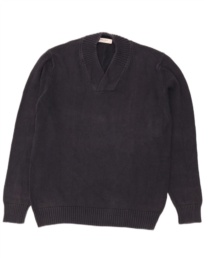 Maglione Zara da uomo con scollo a V grande blu navy