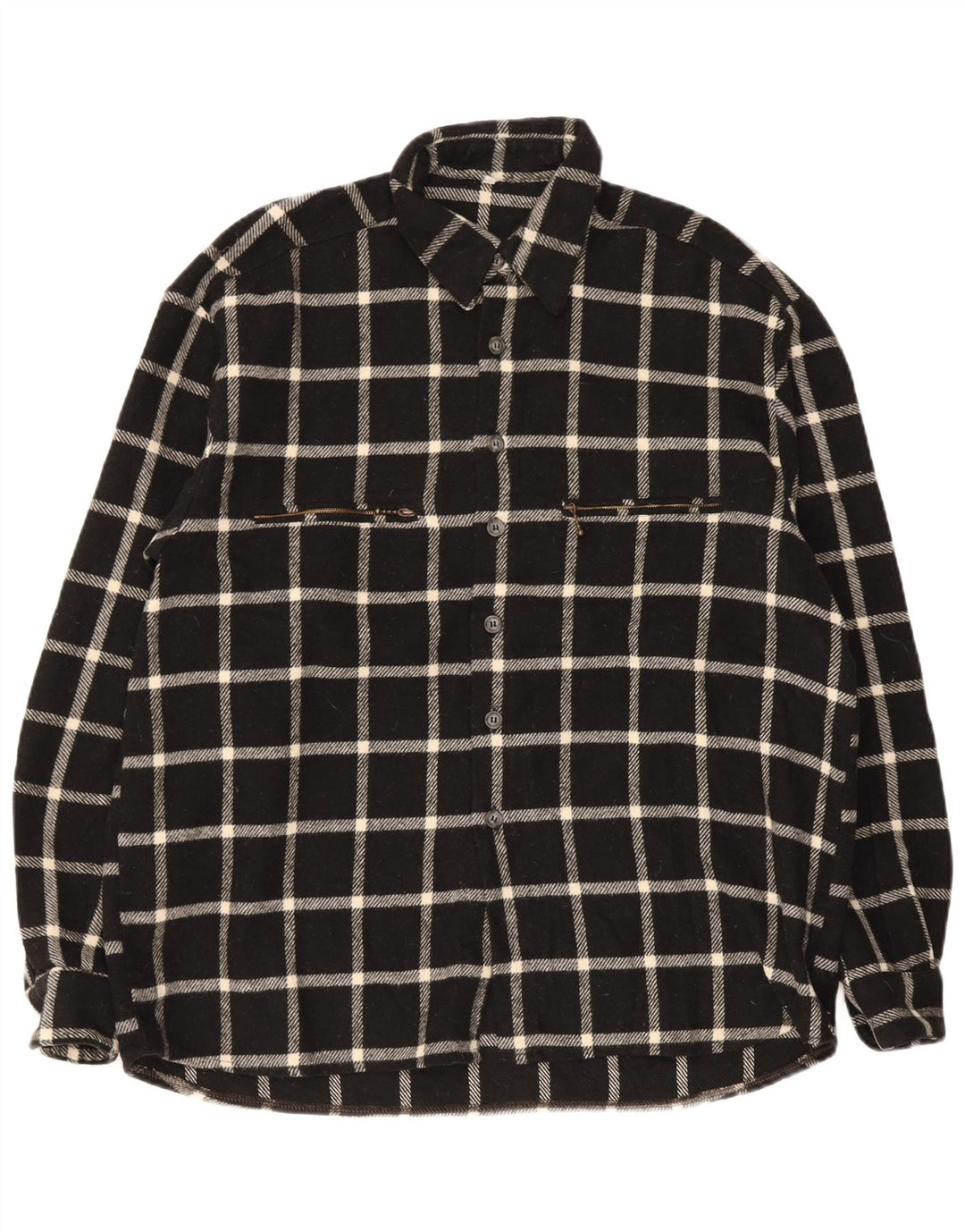 Camicia vintage da uomo in flanella a quadri neri grandi