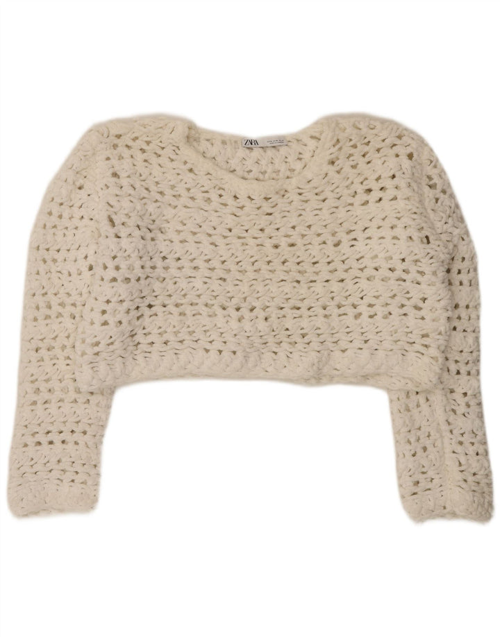 Maglione corto girocollo oversize da donna Zara UK 14 bianco medio